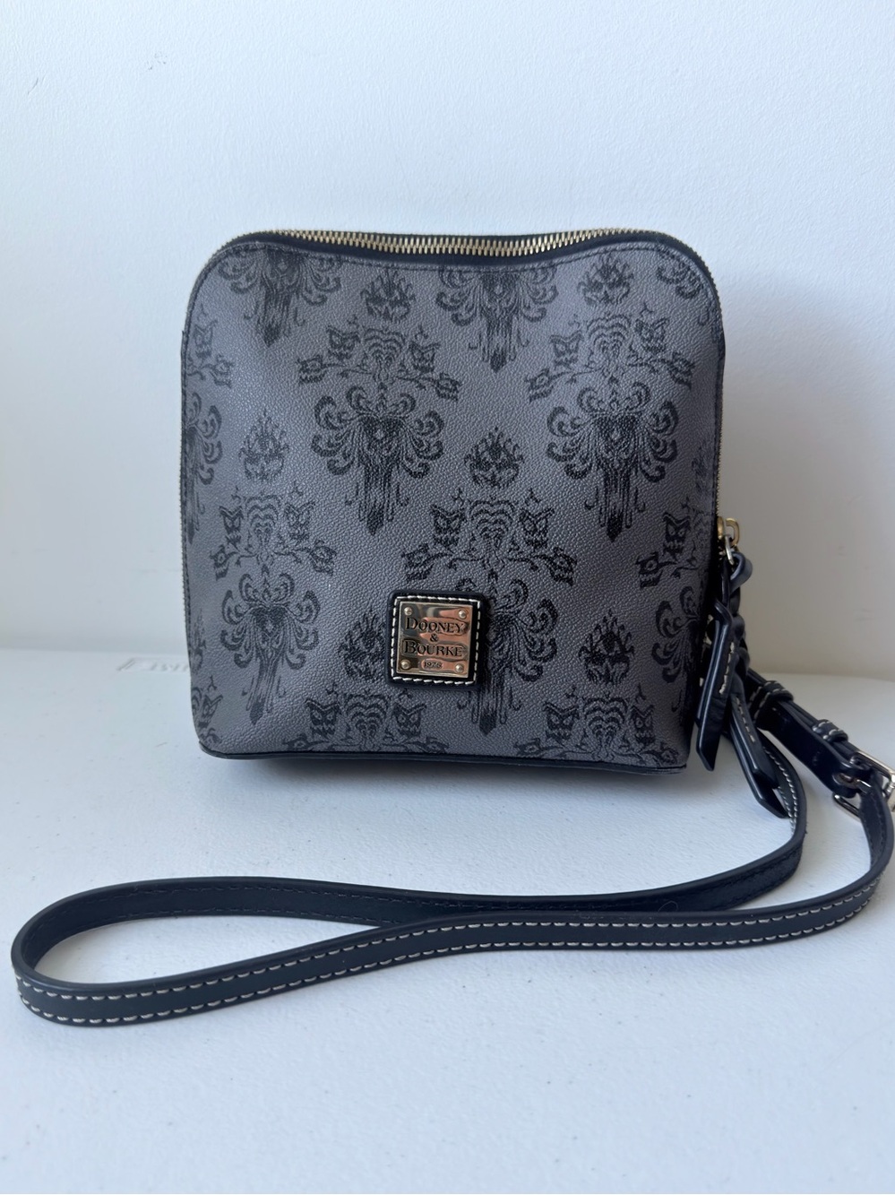 Dooney & Bourke Haunted Mansion Trixie Crossbody Wallpaper Print Gray/Blk/Purple